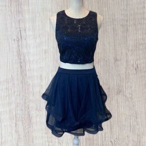 Nights by Teeze Me Navy 2 Piece Sequin/Tulle Special Occasion Dress